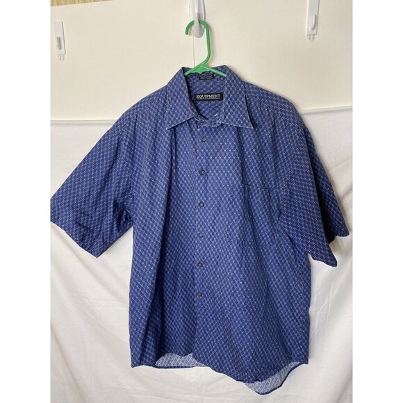 Equipment Other - Equipment Mens Short Sleeve Button Up Shirt Size Large 16 1/2 Blue Pattern Trend
